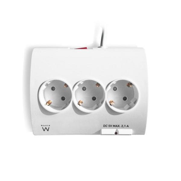 Prodlužovací Kabel s 5 Zásuvkami a Vypínačem Ewent EW3935 1,5 m 2 x USB 2,1 A 2500W Bílý Prodlužovací Kabel s 5 Zásuvkami a Vypínačem Ewent EW3935 1,5 m 2 x USB 2,1 A 2500W Bílý