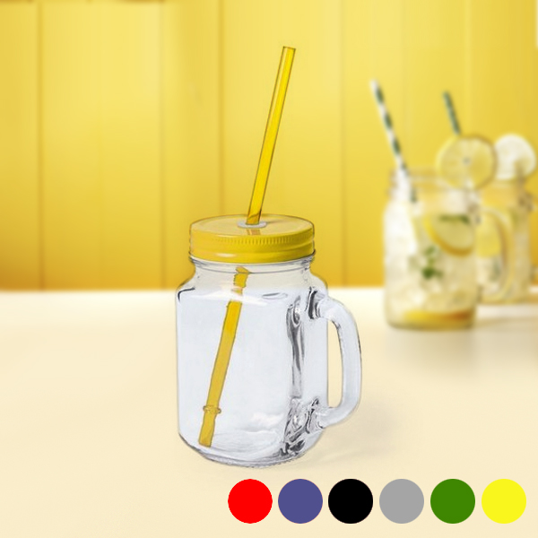 Sklenice s Víčkem a Brčkem (500 ml) 145494 - Stříbřitý Sklenice s Víčkem a Brčkem (500 ml) 145494 - Stříbřitý