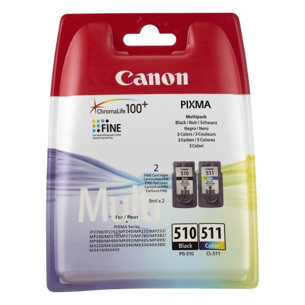 Originální inkoustová kazeta (balení po 2) Canon PG-510/CL511 Tříbarevná Černý Originální inkoustová kazeta (balení po 2) Canon PG-510/CL511 Tříbarevná Černý
