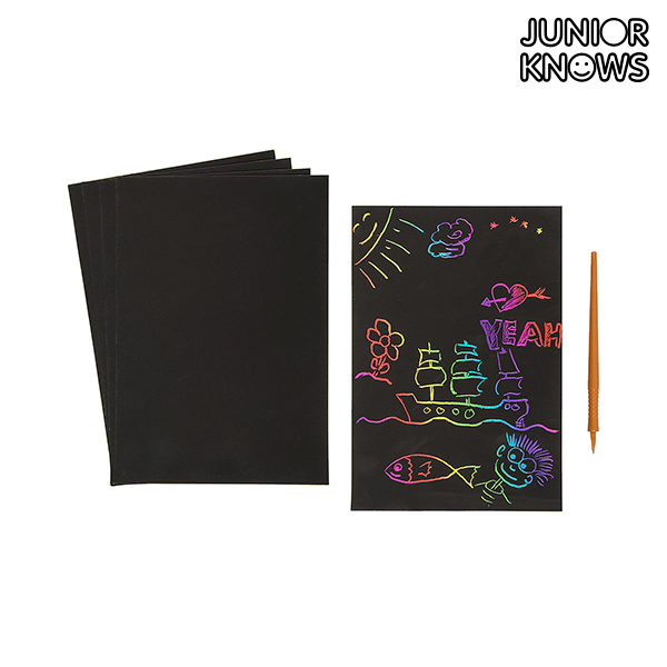 Voskované Čtvrtky na Vyškrabávání Draw Junior Knows (5 kusů) Voskované Čtvrtky na Vyškrabávání Draw Junior Knows (5 kusů)