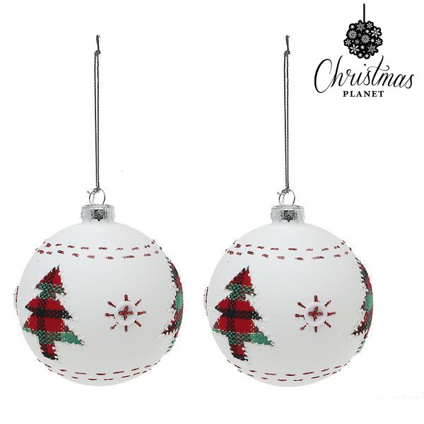 Vánoční koule Christmas Planet 1860 8 cm (2 uds) Sklo Bílý Vánoční koule Christmas Planet 1860 8 cm (2 uds) Sklo Bílý