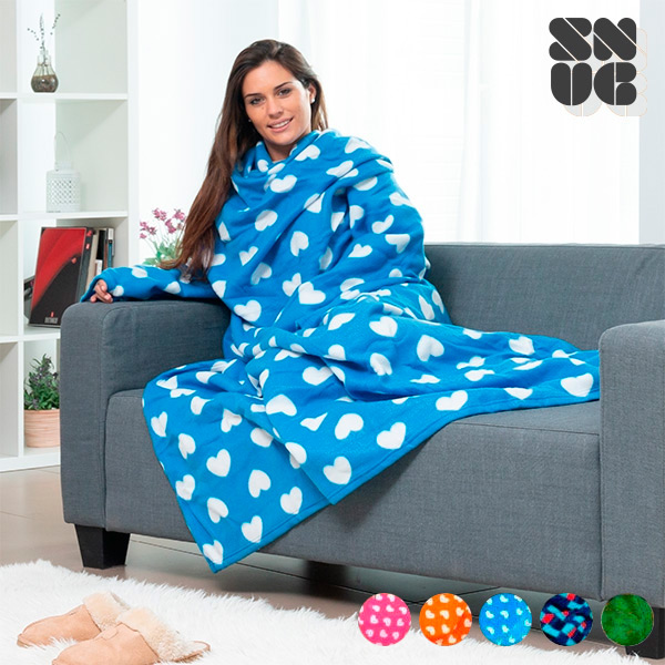 Extra měkká Snug Snug deka s rukávy pro dospělé | Originální vzory - Modrý se Srdíčky Extra měkká Snug Snug deka s rukávy pro dospělé | Originální vzory - Modrý se Srdíčky