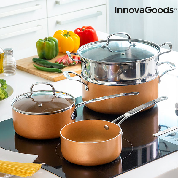Sada Hrnců s Napařovačem Copper-Effect InnovaGoods (6 částí) Sada Hrnců s Napařovačem Copper-Effect InnovaGoods (6 částí)