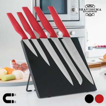 Nože s Magnetickým Stojanem Bravissima Kitchen (6 kusů) - Červený